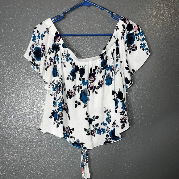 Share Women’s Floral Two Piece Set Ruffle Off Shoulder Top & Shorts Miss Lili XL - Picture 6 of 10